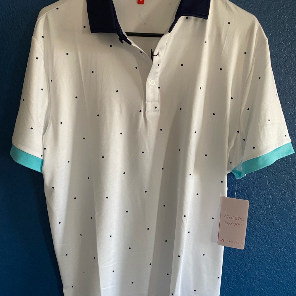 Redvanly White and Navy Polka Dot Polo Shirt
